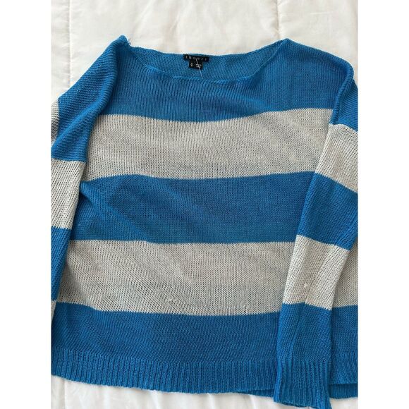 THEORY Women's Blue Gray Stripped Boat Neck Sweater Size Small Casual Chic Trend - Picture 2 of 9